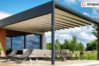 Luxury wall pergola information, aluminum pergola for the terrace, pergola with a fabric roof