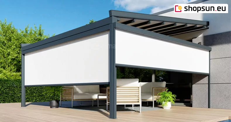 Square terrace pergola with ziip blinds information