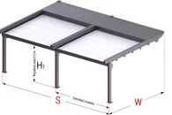 Solid selt modular wall pergola, dimensioning of a pergola in a module, selt terrace pergolas how to measure, pergola measurement