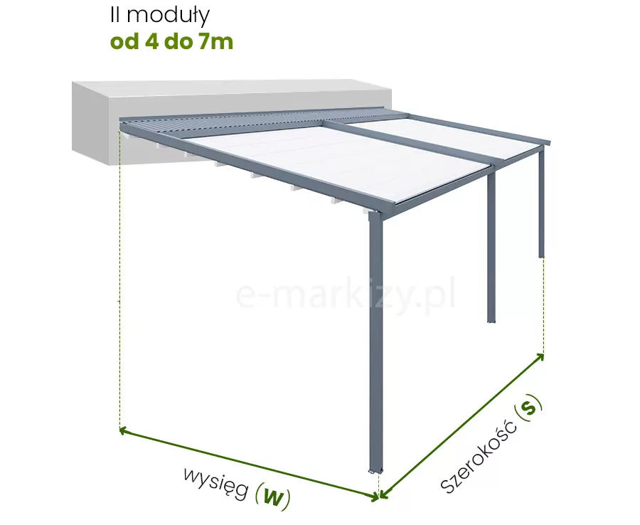 Pergola Luxo - module 2 - choose the appropriate size of the wall pergola. Pergola width from 4 to 7 m.