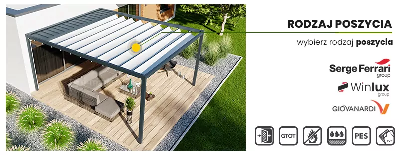 Pergola luxury free standing type of fabric covering, fabric roof covering