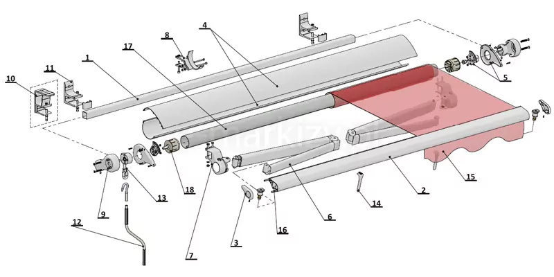 Adagio terrace awning, terrace awning components in a cassette