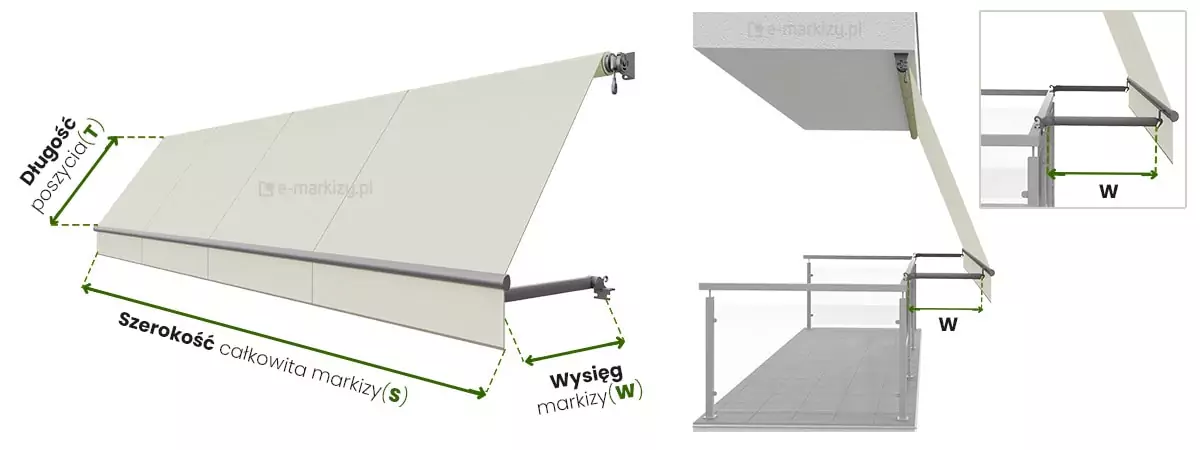 The Italia Selt rail awning is made to measure.