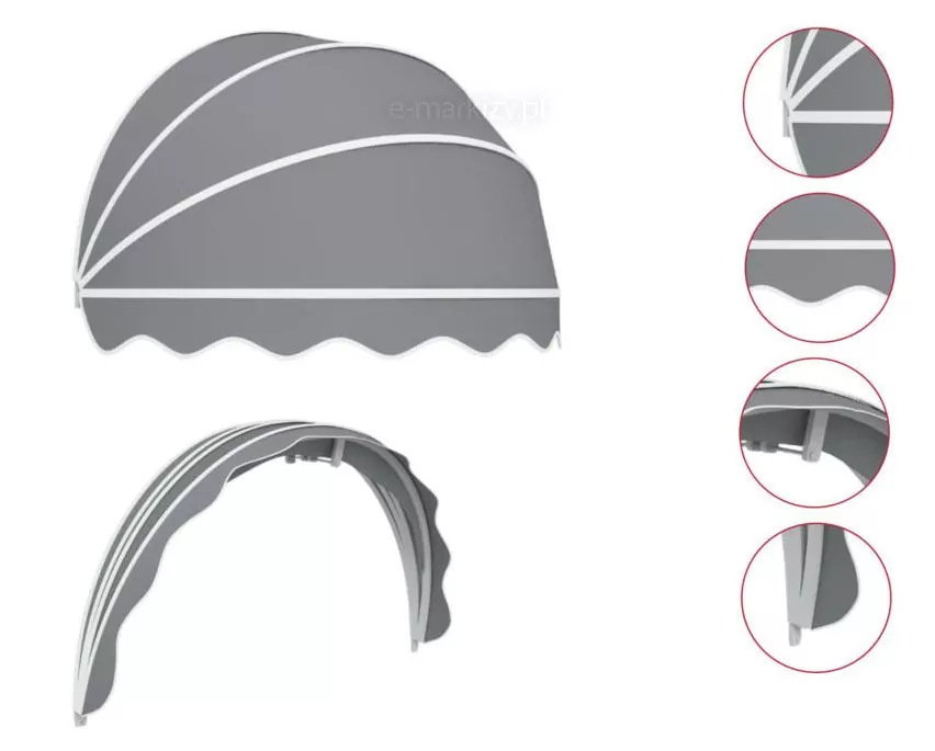 Semicircular basket awnings technical data, basket awning details