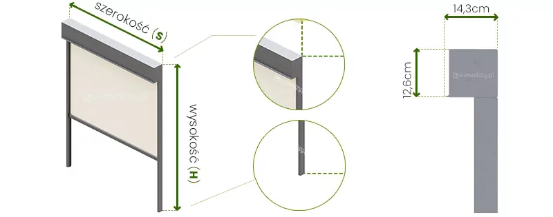 Concealing Facade Sun Screen 120 Selt sizing, measurement of Concealing Facade Sun Screen, Concealing Facade Sun Screen dimensions