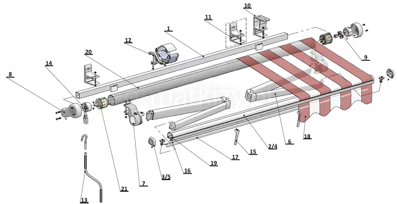 Mezzo terrace awning, terrace awning components without cassette, piano terrace awning