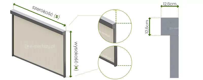 Cassette Sun Screen ziip 120 large dimensions, Cassette Sun Screen measurement, Cassette Sun Screen dimensions