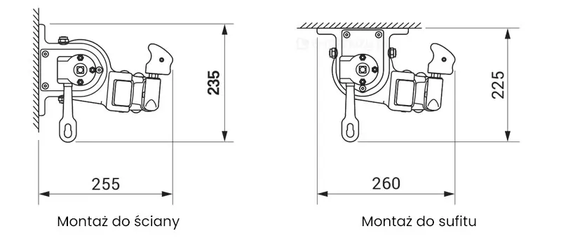 technical data of the malta selt awning, dimensions of the awning with different mounting methods on universal brackets