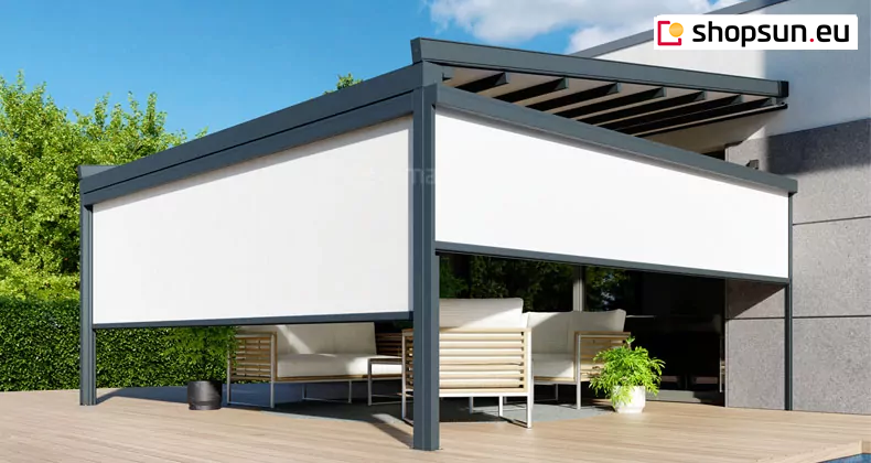 Square terrace pergola with ziip blinds information