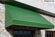 Triangular basket awning with a wavy valance and an aesthetic border in the color of the structure