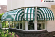 A block of basket awnings with advertising prints is an effective way to catch the eye of a potential customer