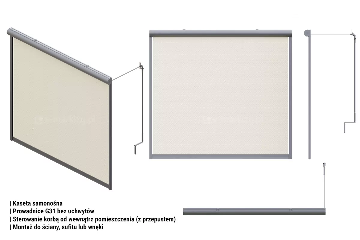 R76 guides g31 without handles, manual pass-through, Cassette Sun Screen 76 installation methods