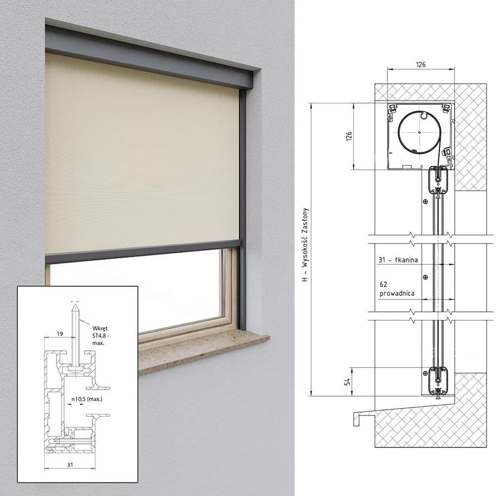 Aluminum guides mounted from the front (window)