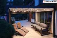 Wall pergola with fabric roof, luxury pergola controlled by remote control