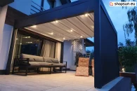 Wall pergola with fabric roof, luxury pergola controlled by remote control