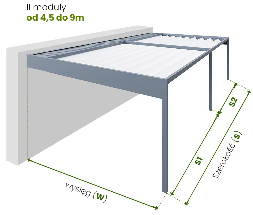 Luxury wall pergola, dimensions, measurement of the width and reach of the pergola