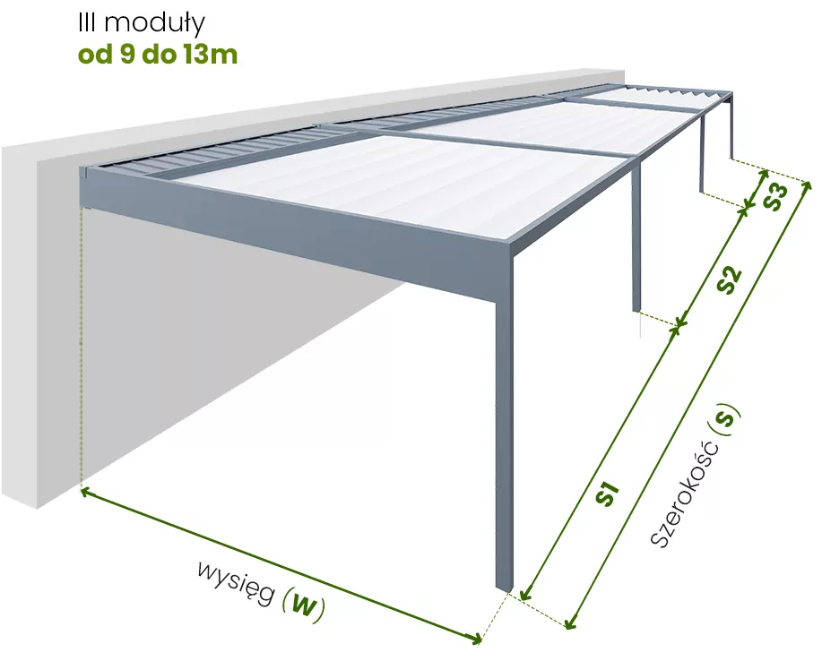 Luxury wall pergola, dimensions, measurement of the width and reach of the pergola