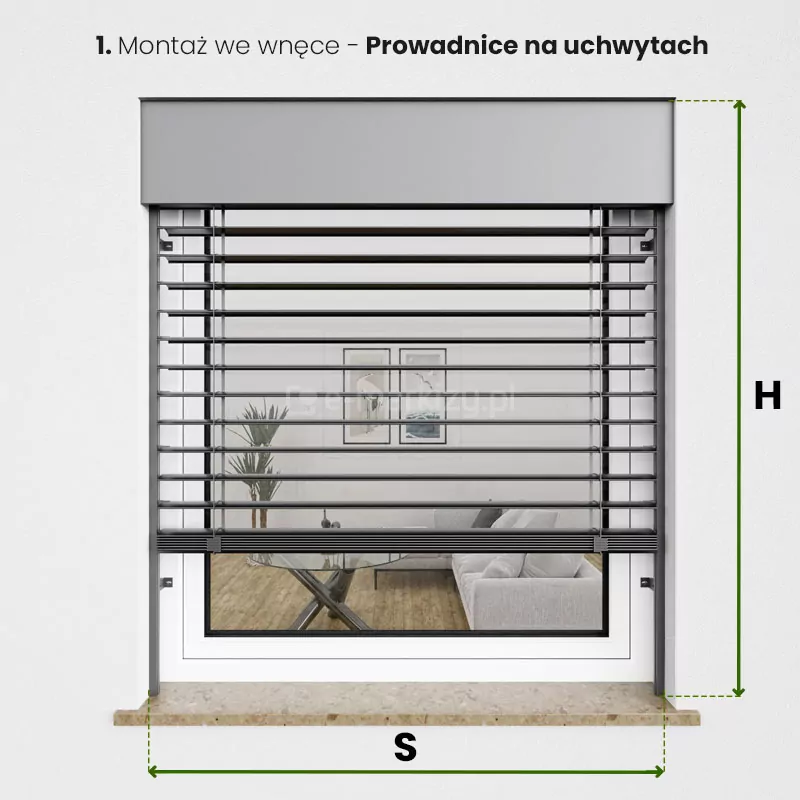 Venetian Blinds c80 measurement, variant 1, installation in a recess - guides on angle brackets