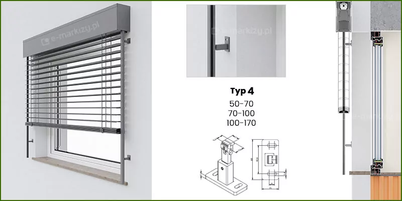 Venetian Blinds c80, measurement, variant 5, installation in a recess - guides on straight handles