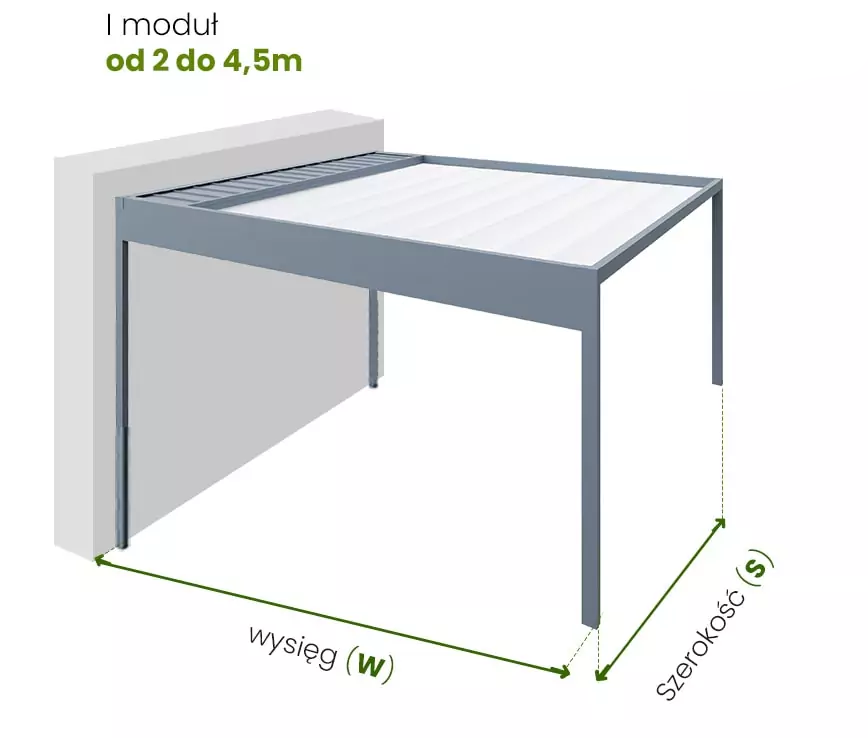 Luxury free-standing pergola, dimensions, measurement of the width and reach of the aluminum pergola