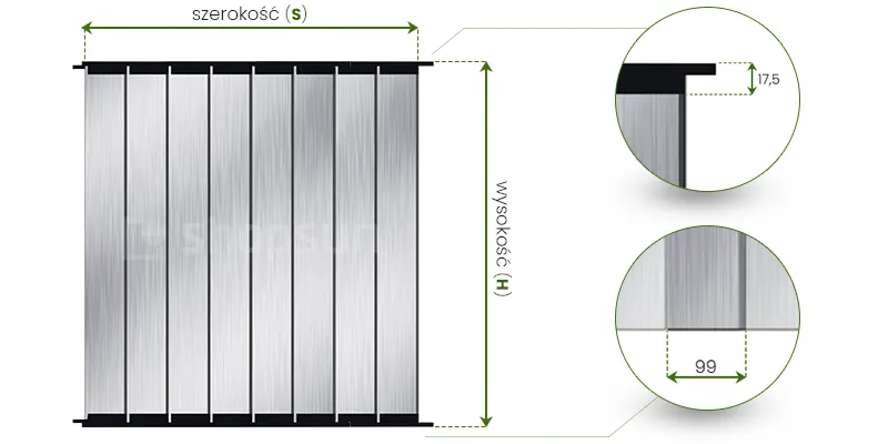 Measuring the total width and total height of movable vertical slats