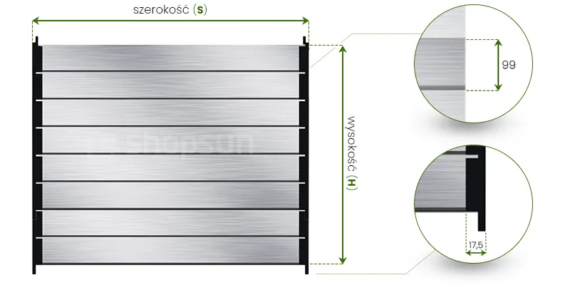 Measuring the total width and total height of movable horizontal slats