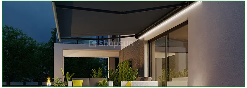 LED lighting, awning lighting, LED strip for terrace awning, illuminated Palladio terrace awning, terrace awning with strip lighting, awning accessories - LEDs