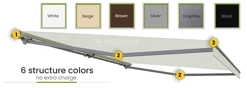 Terrace awning structure colors, Selt awning structure colors