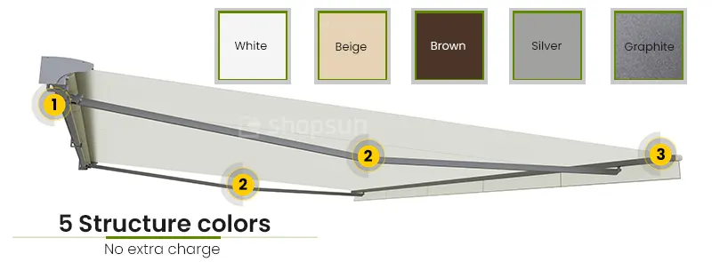 patio retractable awning frame colors, Selt awning frame colors, powder coating of awnings