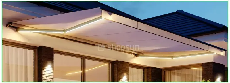 LED lighting, awning lighting, LED strip for patio awning, Jamaica patio awning with lighting, patio awning with LED strip lighting, awning accessories - LEDs