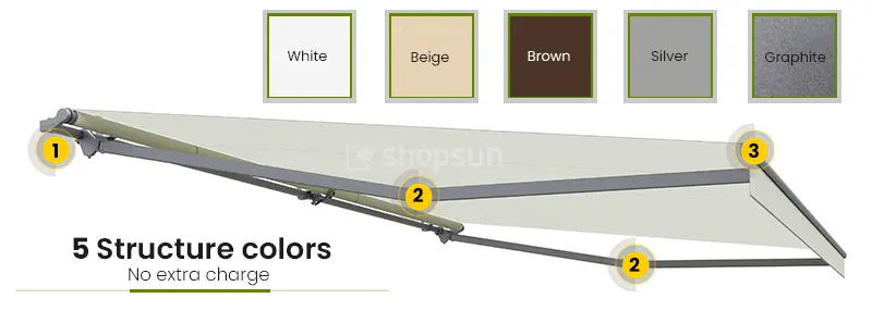 patio retractable awning frame colors, Selt awning frame colors, powder coating of awnings