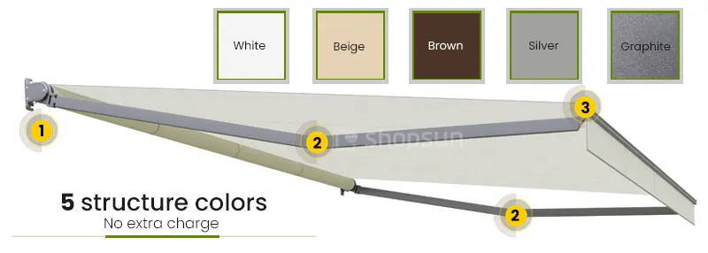 patio retractable awning frame colors, Selt awning frame colors, patio retractable awning frame colors, powder coating awnings