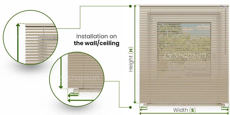 Aluminum shutter installation on the wall or ceiling - window measurement instructions