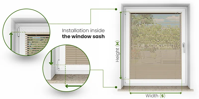 Aluminum shutter installation in the window recess, how to measure the 16mm version