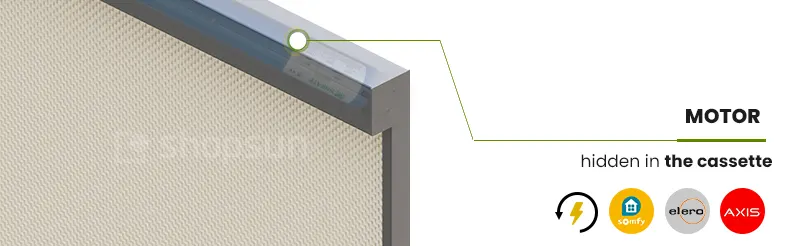 Sun Screen R120 ZIIIP with a motor hidden inside the cassette - external electric fabric roller blind